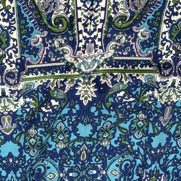 Talbots Paisley Pencil Skirt Blue Green White Size 4 Lined Career Summer Preppy - Picture 2 of 4